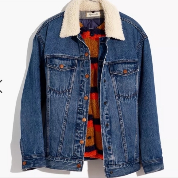 Madewell x KULE Sherpa Denim Jean Jacket Oversized Limited Edition Size Small - Picture 6 of 12